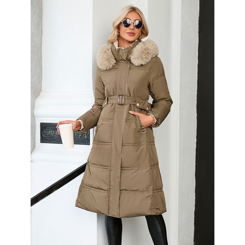 Long Puffer Coats Hooded Color Block Warm Outerwear 2023 Quilted Coat Fall Winter