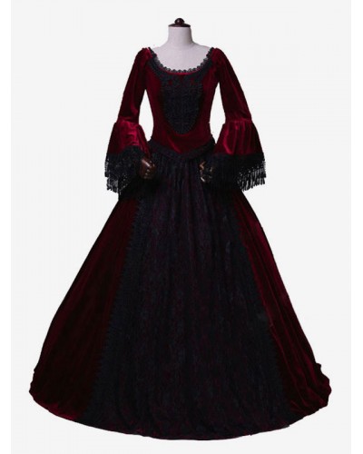 Women Burgundy Costumes 's Marie Antoinette Costume Lace Lace Polyester Dress Masquerade Ball Gown Tunic Retro