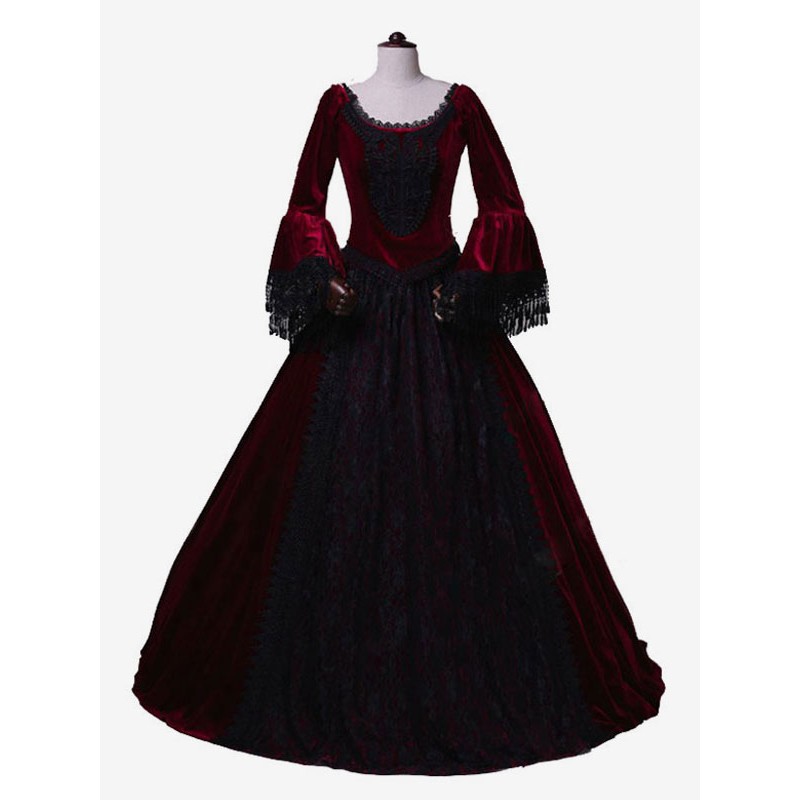 Women Burgundy Costumes 's Marie Antoinette Costume Lace Lace Polyester Dress Masquerade Ball Gown Tunic Retro