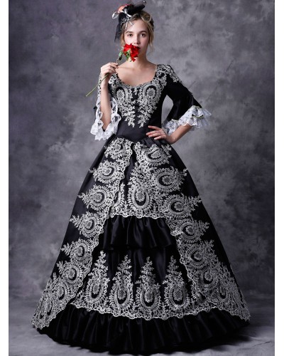 Victorian Dress Costume Women's Black Hooded Masquerade Ball Gowns Victorian Era Clothing Retro Costume Carnival Royal Mardi Gras Halloween