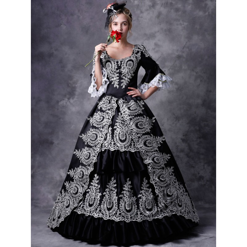 Victorian Dress Costume Women's Black Hooded Masquerade Ball Gowns Victorian Era Clothing Retro Costume Carnival Royal Mardi Gras Halloween