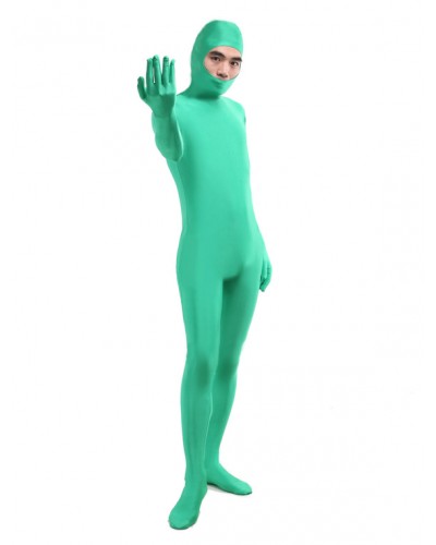 Unisex Morph Suit Green Lycra Spandex Fabric Catsuit With Face Opened Men's Body Suit