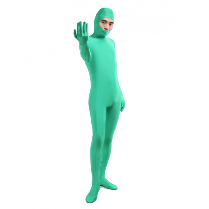 Unisex Morph Suit Green Lycra Spandex Fabric Catsuit With Face Opened Men's Body Suit