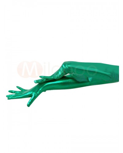 Unisex Halloween Shiny Metallic Green Shoulder Length Gloves Halloween