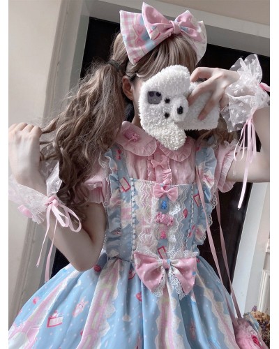 Lolita Pink Long Sleeves Lace Lolita Top Bow Lolita Shirt Blouses Sweet Daily Casual