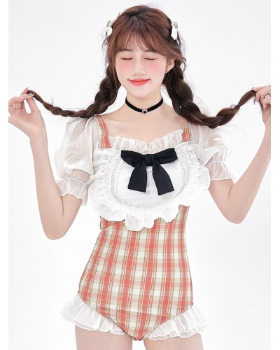 Lolita Outfits White Ruffles Bows Plaid Short Sleeves Jumpsuit Sweet