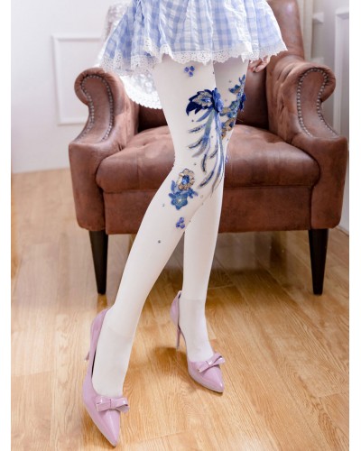 Lolita Socks White Flowers Pantyhose Exotic