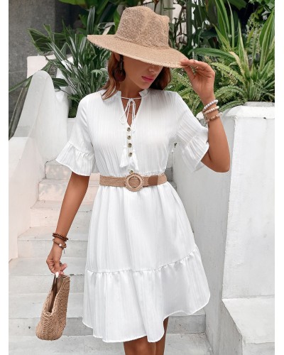 Shift Dresses White Charming V-Neck Tube Dress Casual Bohemian Street Wear Resort Wear