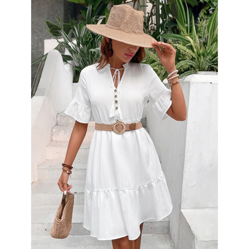 Shift Dresses White Charming V-Neck Tube Dress Casual Bohemian Street Wear Resort Wear