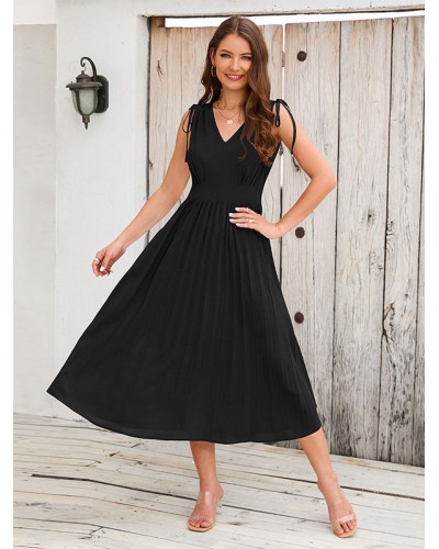 Women V-Neck Sleeveless Midi Dress Chic  Modern Spring Summer