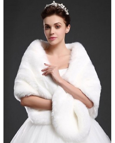 Wedding Wrap Shawl White Faux Fur Bridal Winter Cover Ups Elegant  Luxurious