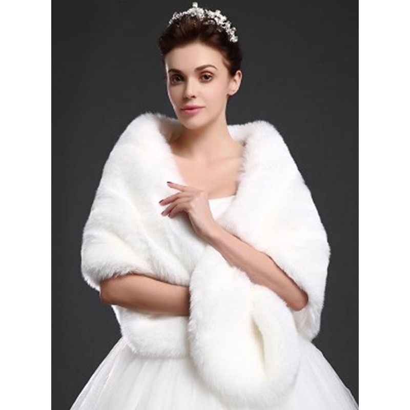 Wedding Wrap Shawl White Faux Fur Bridal Winter Cover Ups Elegant  Luxurious