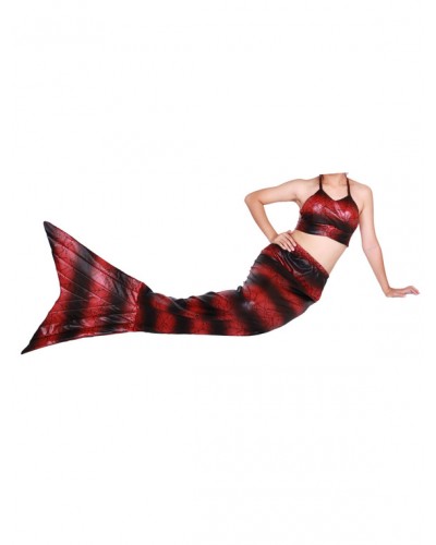 Unisex Halloween BlackRed Stripes Shiny Metallic Tail Mermaid Animal Zentai Halloween