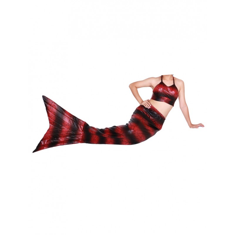 Unisex Halloween BlackRed Stripes Shiny Metallic Tail Mermaid Animal Zentai Halloween