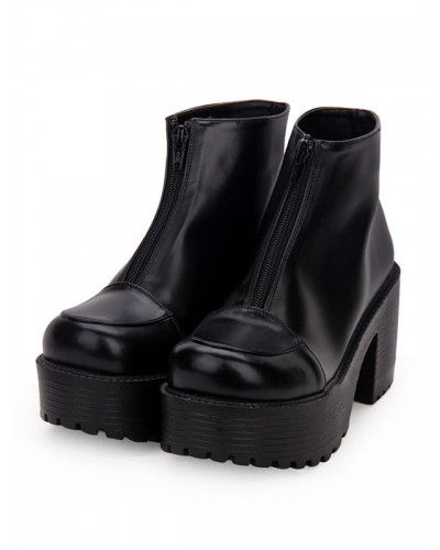 Gothic Lolita Booties Zipper Platform Chunky Heel Black Lolita Ankle Boots Punk Daily Casual Tea Party