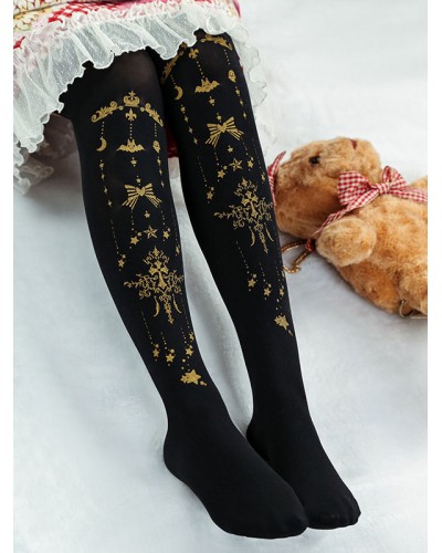 Black Lolita Tights Halloween Demon Cross Gilding Velvet Lolita Stocking