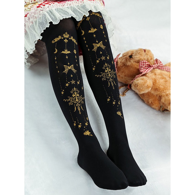 Black Lolita Tights Halloween Demon Cross Gilding Velvet Lolita Stocking