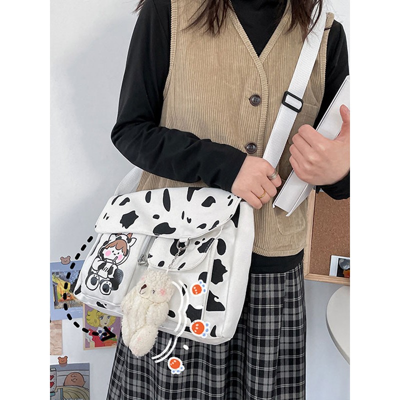 Sweet Lolita Bag White Canvas Animal Print Cross-body Cotton Bag Lolita Accessories Cross-body Bag