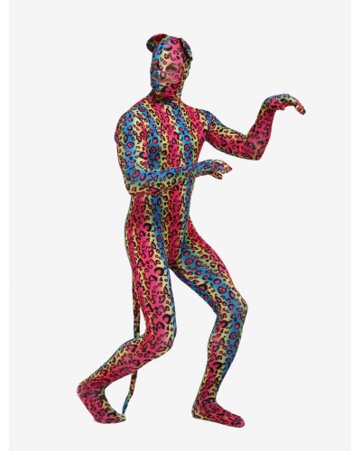 Morph Suit Multicolor Leopard Style Zentai Suit Lycra Spandex With Eyes  Mouth Opened Bodysuit