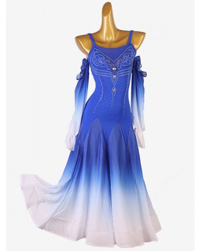 Room Dance Costumes Royal Blue Women's Elegant Lycra Spandex Backless Rhinestones Dress Wear Dancing Holiday Ball