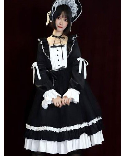 Classic Lolita OP Dress Lorna Autumn Ruffles Black Lolita One Piece Dresses Sweet Classic  Traditional Spring Summer Fall Winter Tea Party