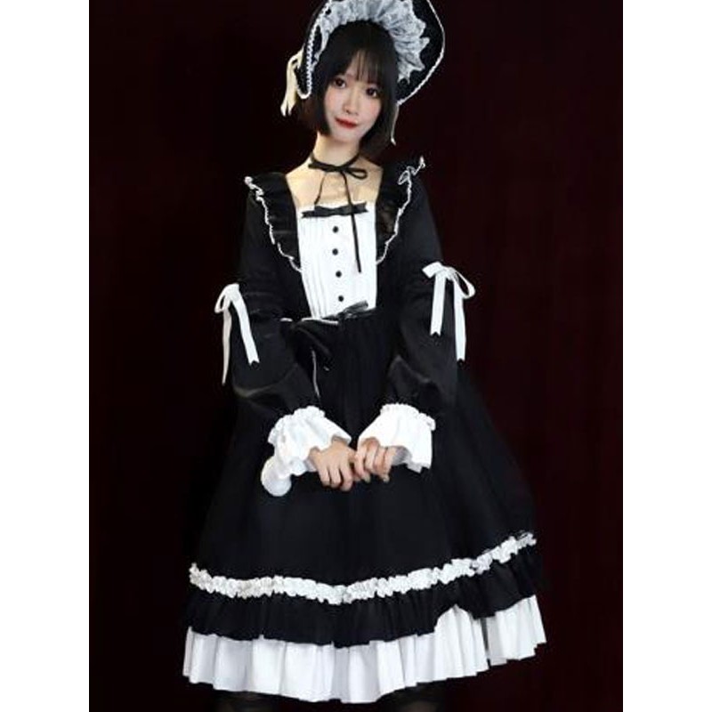 Classic Lolita OP Dress Lorna Autumn Ruffles Black Lolita One Piece Dresses Sweet Classic  Traditional Spring Summer Fall Winter Tea Party