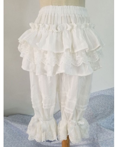 Classic Lolita Shorts Lace Ruffle White Cotton Lolita Bottoms