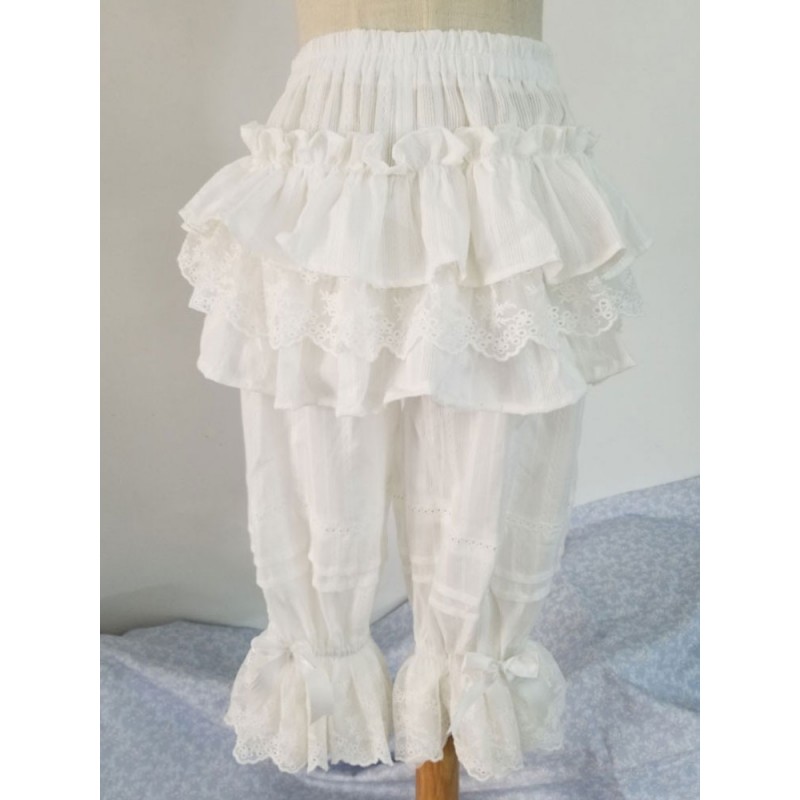 Classic Lolita Shorts Lace Ruffle White Cotton Lolita Bottoms