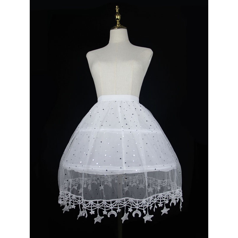 White Lolita Petticoats Lace Polyester Gothic Lolita Petticoat Stars Print  Lolita Skirt Gothic Lolita Petticoat Daily Casual