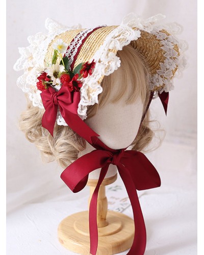 Sweet Lolita Bonnet Lace Bow Flowers Lolita Hat Accessories Daily Casual