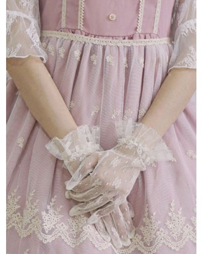 Lolita Wedding Glove Lace Floral Ruffle White Lolita Mitten Lolita Wedding Dress