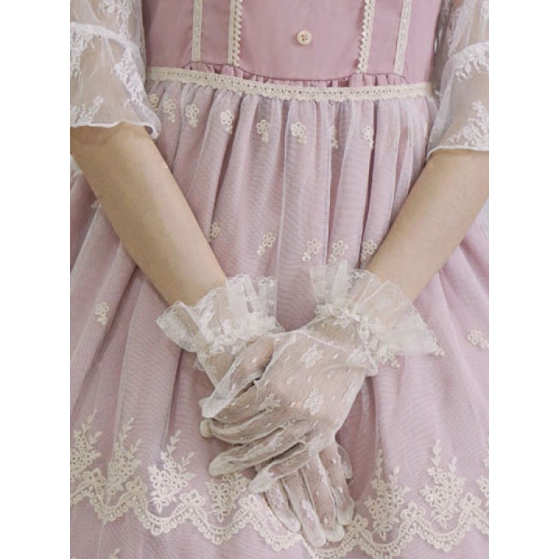 Lolita Wedding Glove Lace Floral Ruffle White Lolita Mitten Lolita Wedding Dress