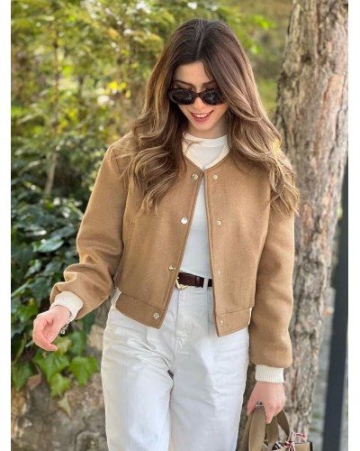 Women Jackets Button Long Sleeve Cropped Baseball Jacket Bomber Spring Fall Winter