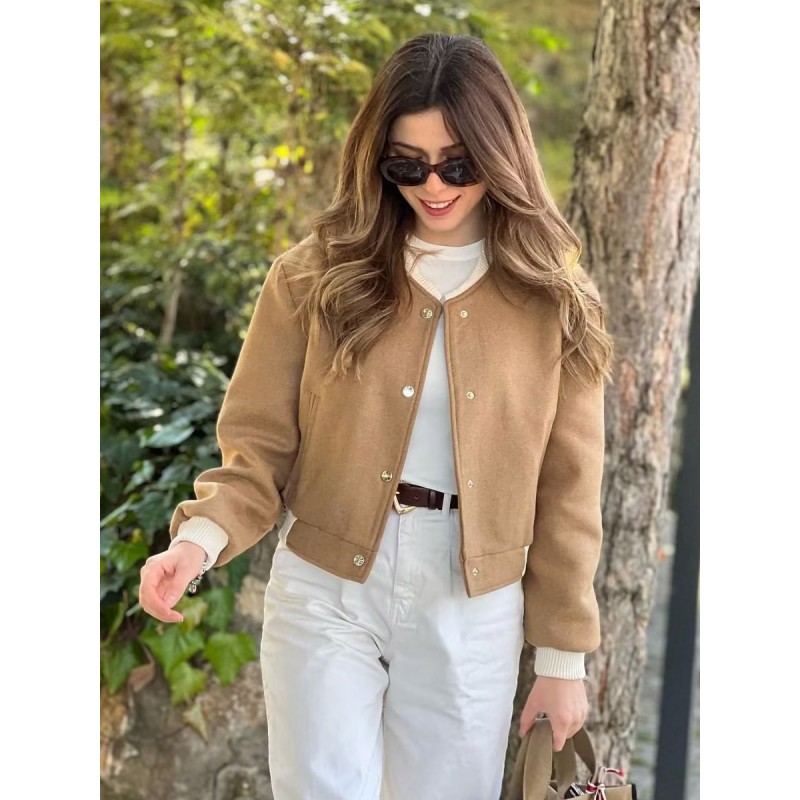 Women Jackets Button Long Sleeve Cropped Baseball Jacket Bomber Spring Fall Winter