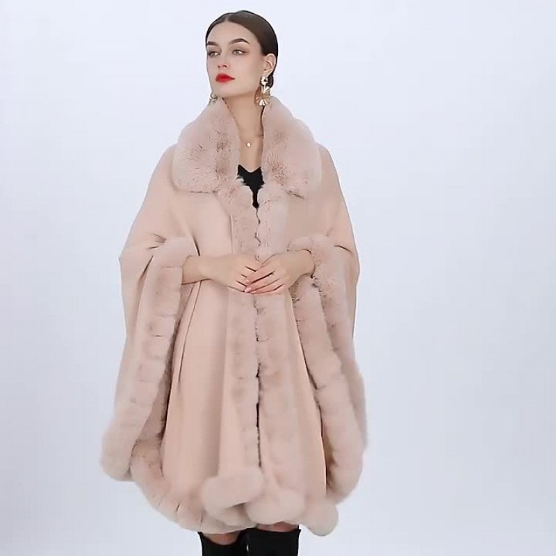 Women's Poncho Coat Faux Fur Cape Winter Outerwear 2023 Classic  Traditional Casual