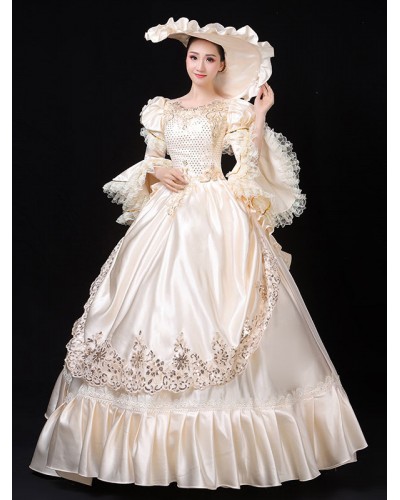 Women Ecru White Retro Costumes 's Marie Antoinette Costume Lace Ruffles Polyester Dress Hat 18th Century Costume Tunic Vintage Euro-Style