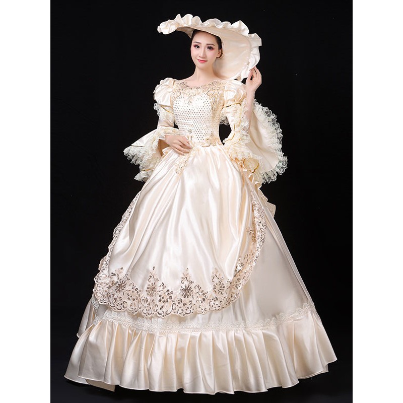 Women Ecru White Retro Costumes 's Marie Antoinette Costume Lace Ruffles Polyester Dress Hat 18th Century Costume Tunic Vintage Euro-Style