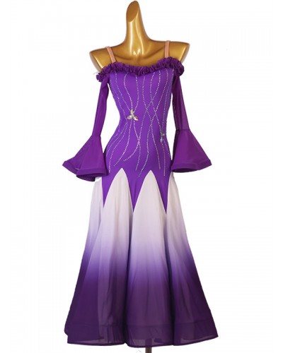 Room Dance Costumes Purple Women's Polyester Rhinestones Dress Dancer Dance Dress Sexy Ball