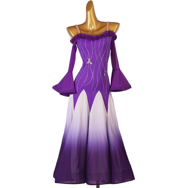 Room Dance Costumes Purple Women's Polyester Rhinestones Dress Dancer Dance Dress Sexy Ball