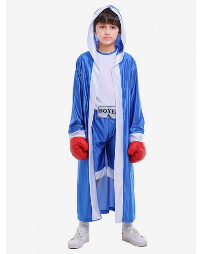 Kids Boxer Costumes Blue Shorts White Blouse Overcoat Polyester Fiber Kids Costumes Full Set Halloween