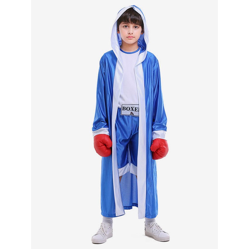 Kids Boxer Costumes Blue Shorts White Blouse Overcoat Polyester Fiber Kids Costumes Full Set Halloween