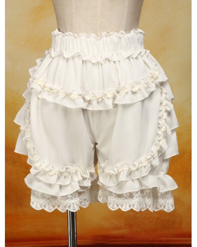 Sweet Lolita Bloomers White Cotton Lace Trim Ruffles Pants Prince Daily Casual