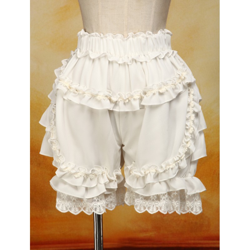 Sweet Lolita Bloomers White Cotton Lace Trim Ruffles Pants Prince Daily Casual