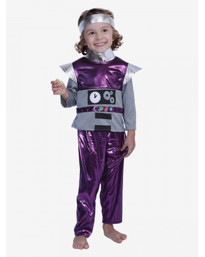 Carnival Fancy Costume Metallic Robot Kids Funny Cosplay Outfits Purple 2 Pieces Child Holidays Wears Carnival Mardi Gras