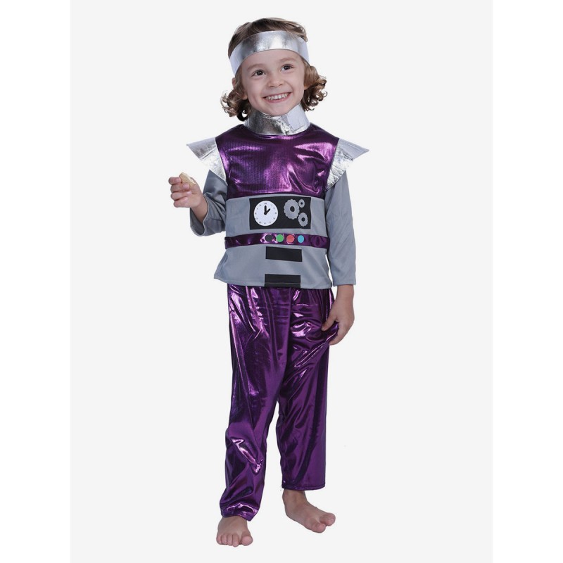 Carnival Fancy Costume Metallic Robot Kids Funny Cosplay Outfits Purple 2 Pieces Child Holidays Wears Carnival Mardi Gras