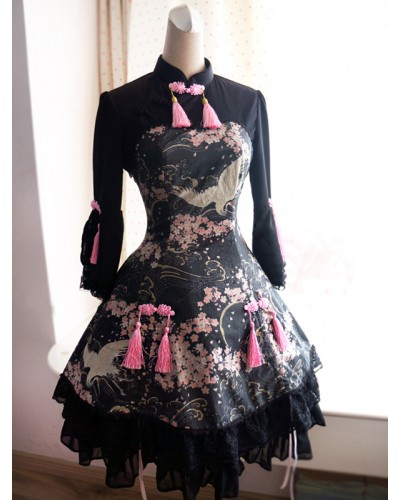 Qi Lolita Dress Chinese Style Qiluo Incense Sakura Fairy OP Lolita One Piece Dress Chinese Style Fall Daily Casual Tea Party