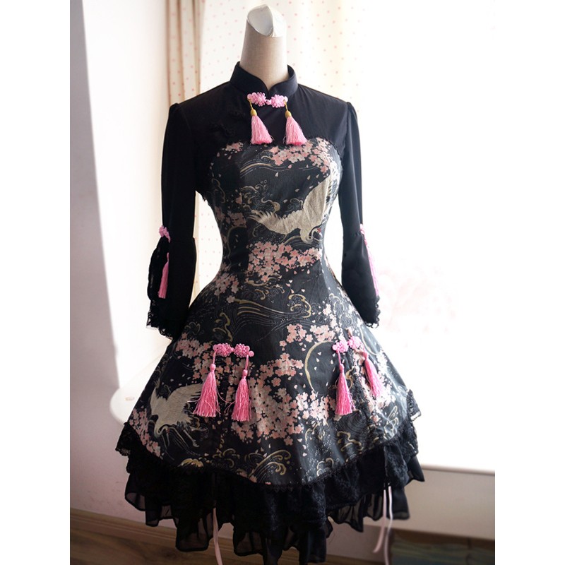 Qi Lolita Dress Chinese Style Qiluo Incense Sakura Fairy OP Lolita One Piece Dress Chinese Style Fall Daily Casual Tea Party