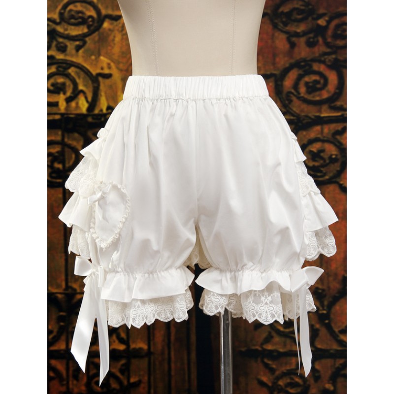 Lolita Bloomers Layered Ruffles Lace Trim Bow Ribbon