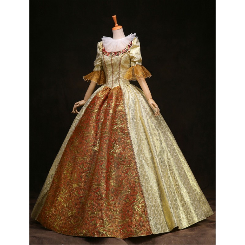 Victorian Dress Costume Women's Gold Ball Gown Half Sleeves Royal Victorian Era Outfits Retro Costumes Dress ROCOCO Halloween Holiday Pageant