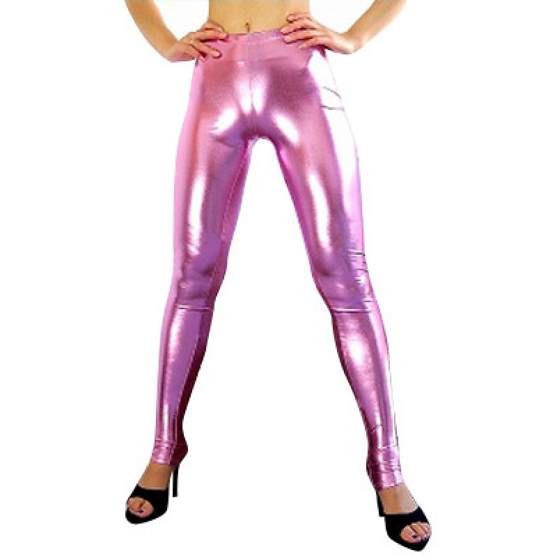 Women ‘s Rose Pink Sexy Wrestling Pants Shiny Metallic Spandex Bottoms Costume